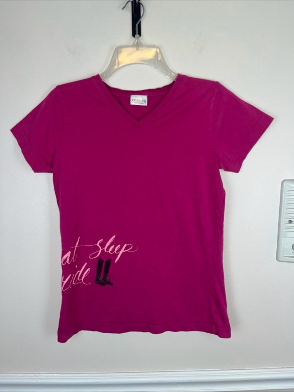 Stirrups Clothing Co. Women’s “Eat Sleep Ride” T-Shirt Fuchsia Sz Medium* Fits S